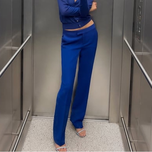 NWT FLARED MID WAIST PANTS BLUISH 0/2432/507/420/01 - Picture 1 of 2